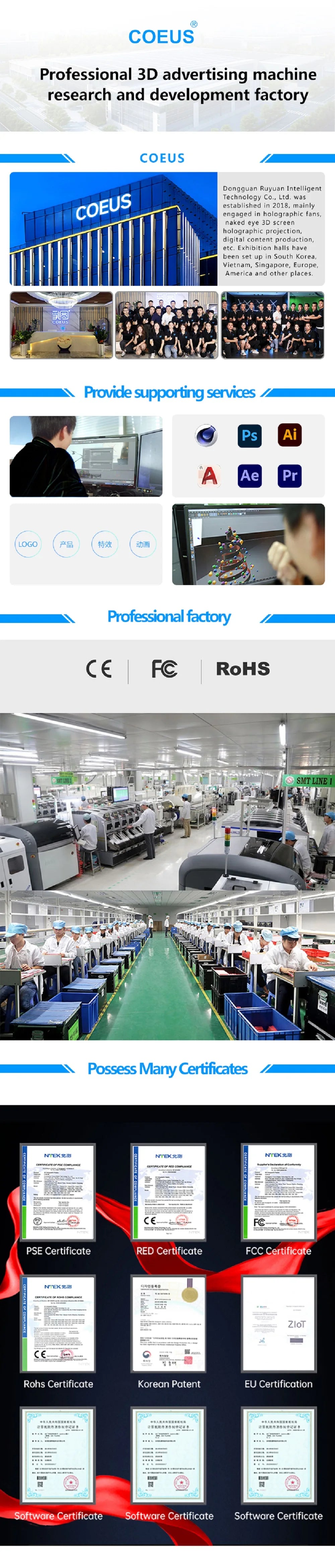 Hologram 3D Ventilador Projetor Advertising Display Luces Led light Sign Holographic Player Support Images Video Draw Audiences