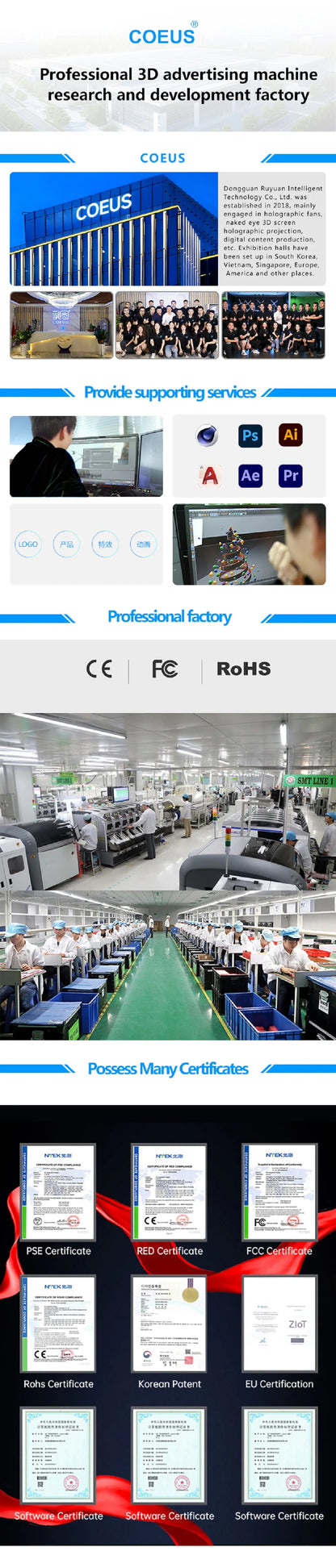 Hologram 3D Ventilador Projetor Advertising Display Luces Led light Sign Holographic Player Support Images Video Draw Audiences